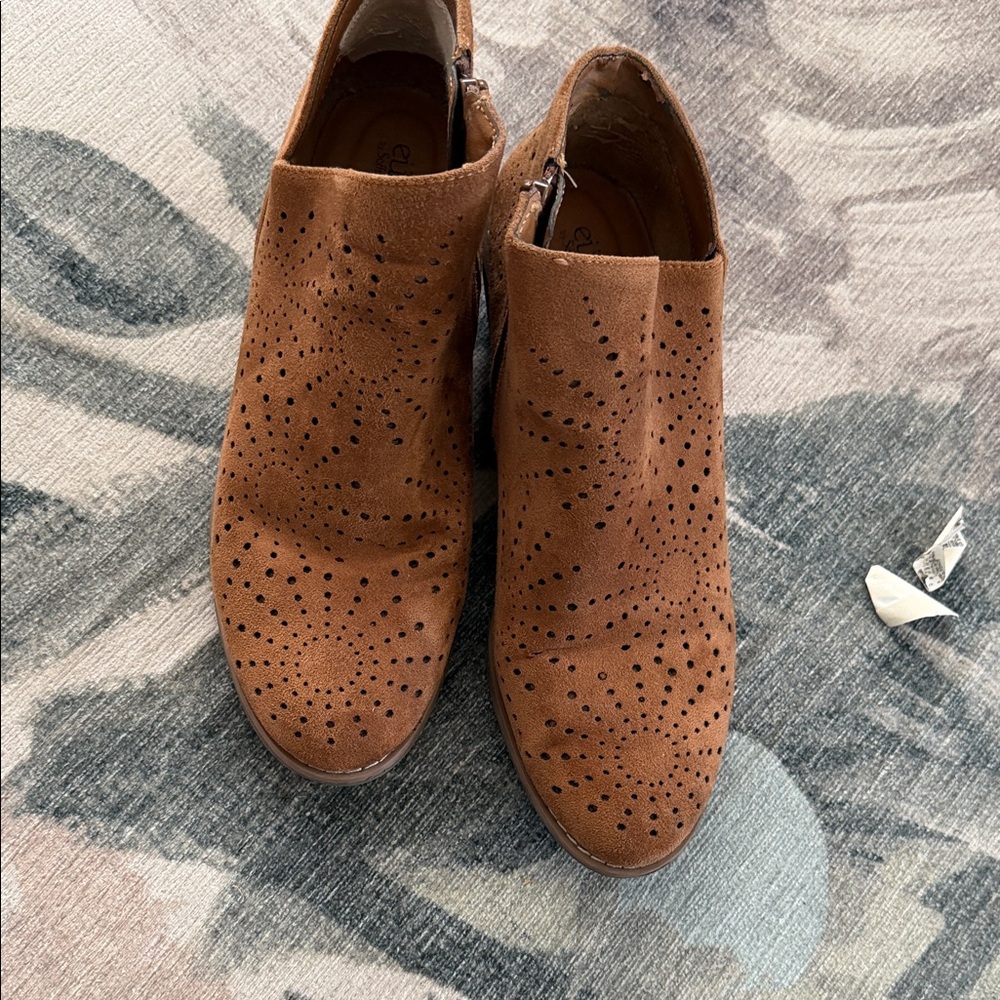 Perforated Brown Leather Ankle Booties